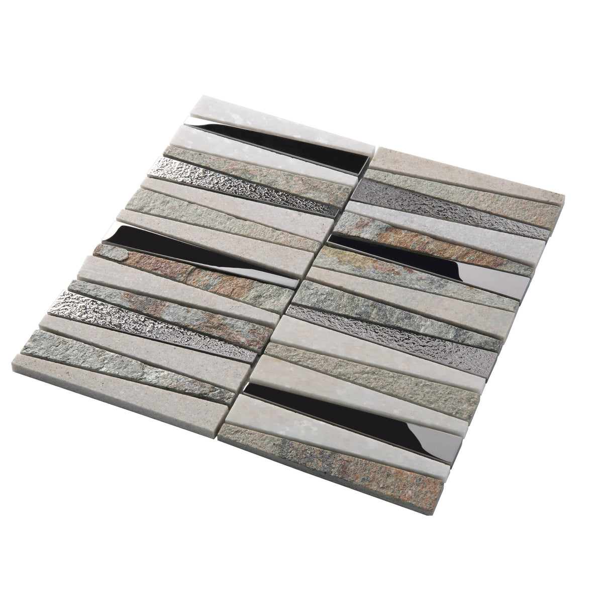 Apollo Tile (Sample) Floor and Wall Tile Gray and Beige 4-in x 4-in Polished Glass/Metal/Stone Quartz Linear Patterned Floor and Wall Tile