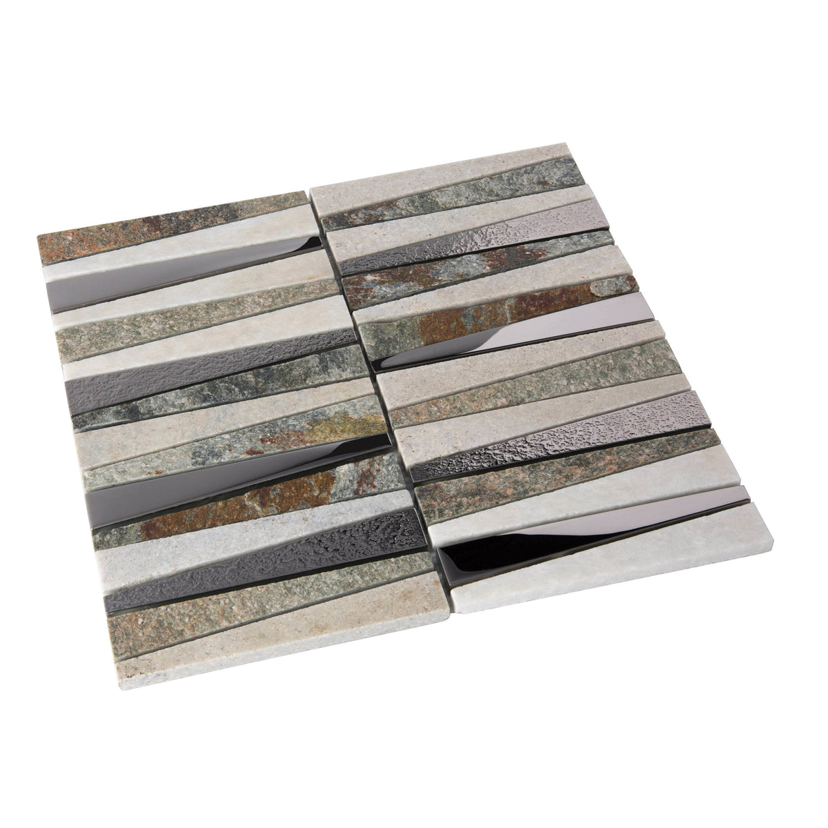 Apollo Tile (Sample) Floor and Wall Tile Gray and Beige 4-in x 4-in Polished Glass/Metal/Stone Quartz Linear Patterned Floor and Wall Tile