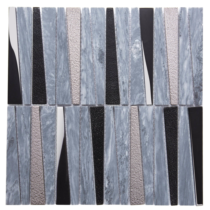 Apollo Tile Metropolis Blue and Gray 12-in x 12-in Polished Glass, Stone Quartz Linear Patterned Wall Tile (4.83-sq. ft/ Carton)