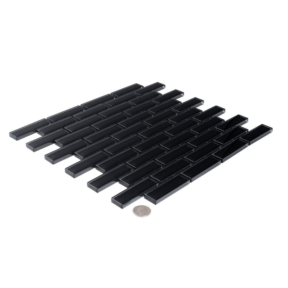 Apollo Tile (Sample) Colorway Black 4-in x 4-in Glossy Glass Brick Subway Floor and Wall Tile