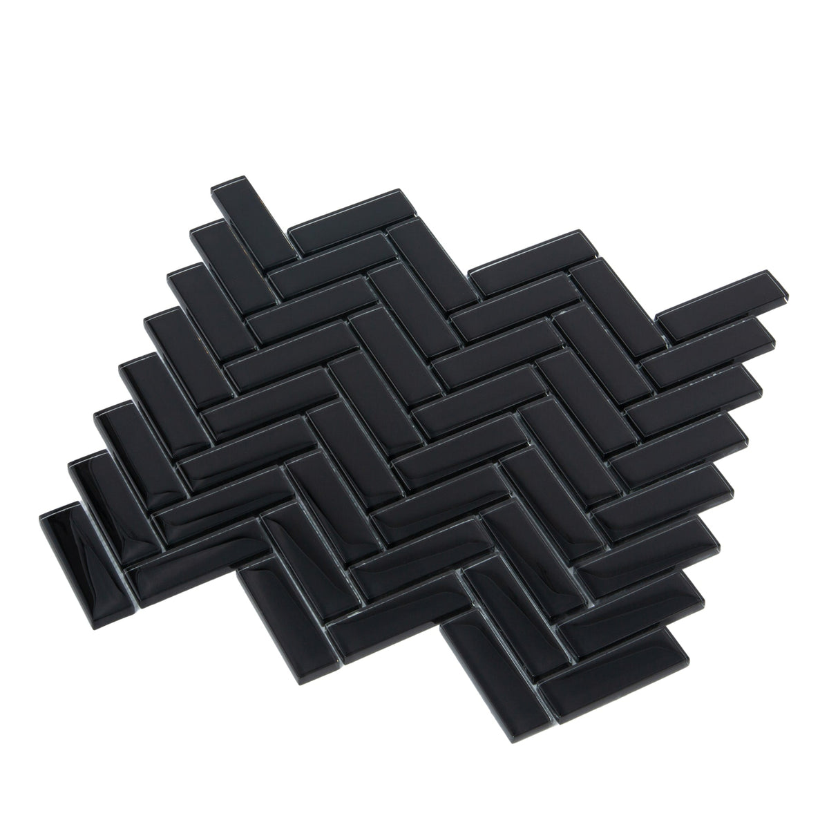 Apollo Tile (Sample) Colorway Black 4-in x 4-in Glossy Glass Herringbone Mosaic Floor and Wall Tile