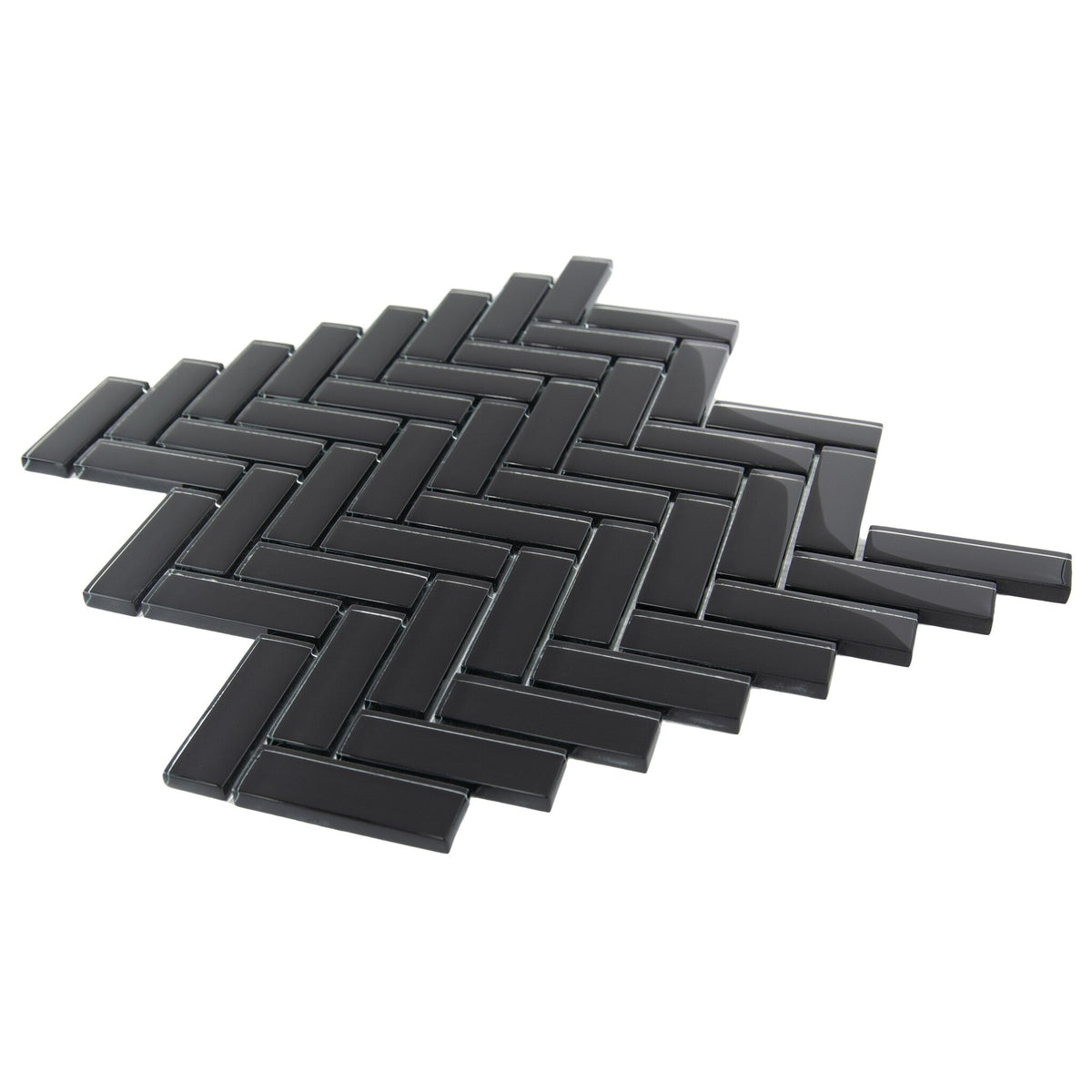 Apollo Tile (Sample) Colorway Black 4-in x 4-in Glossy Glass Herringbone Mosaic Floor and Wall Tile