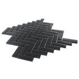 Apollo Tile (Sample) Colorway Black 4-in x 4-in Glossy Glass Herringbone Mosaic Floor and Wall Tile