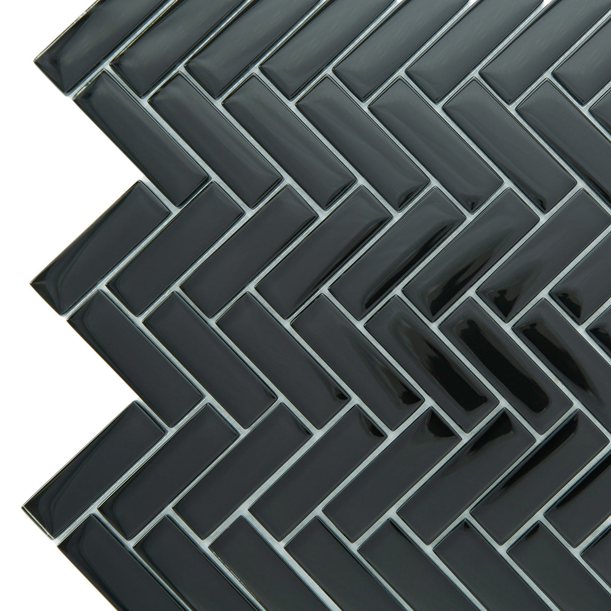 Apollo Tile (Sample) Colorway Black 4-in x 4-in Glossy Glass Herringbone Mosaic Floor and Wall Tile