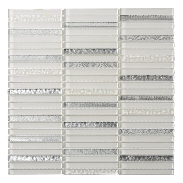 Apollo Tile (Sample) Waterfall White and Silver 4-in x 4-in Glossy Glass Linear Patterned Wall Tile