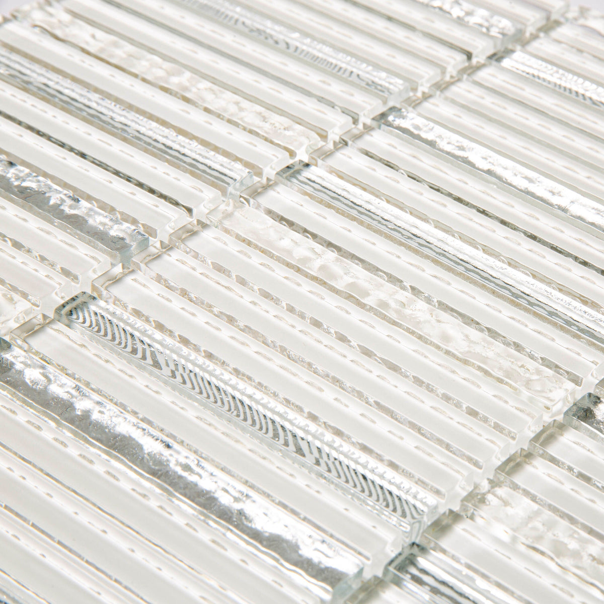 Apollo Tile (Sample) Waterfall White and Silver 4-in x 4-in Glossy Glass Linear Patterned Wall Tile