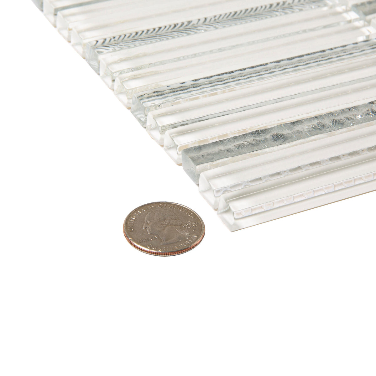 Apollo Tile (Sample) Waterfall White and Silver 4-in x 4-in Glossy Glass Linear Patterned Wall Tile