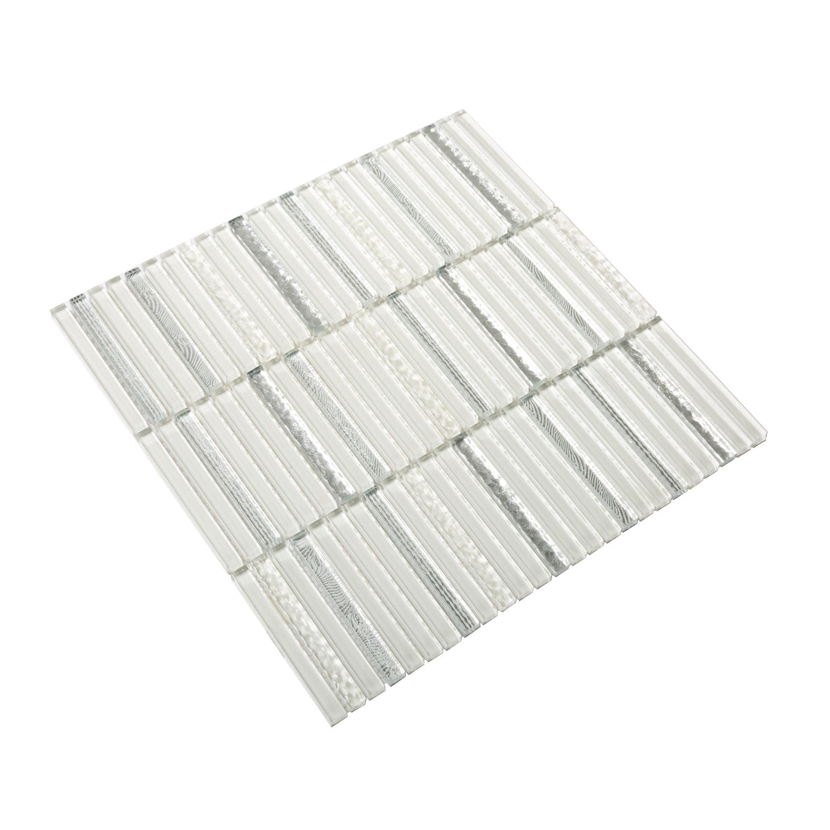 Apollo Tile (Sample) Waterfall White and Silver 4-in x 4-in Glossy Glass Linear Patterned Wall Tile