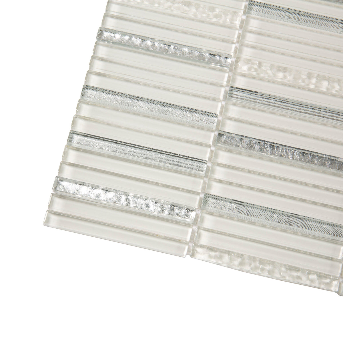Apollo Tile (Sample) Waterfall White and Silver 4-in x 4-in Glossy Glass Linear Patterned Wall Tile