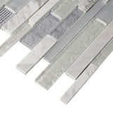Apollo Tile (Sample) Waterfall White and Gray 4-in x 4-in Multi-finish Glass/Metal/Stone Marble Linear Mosaic Wall Tile
