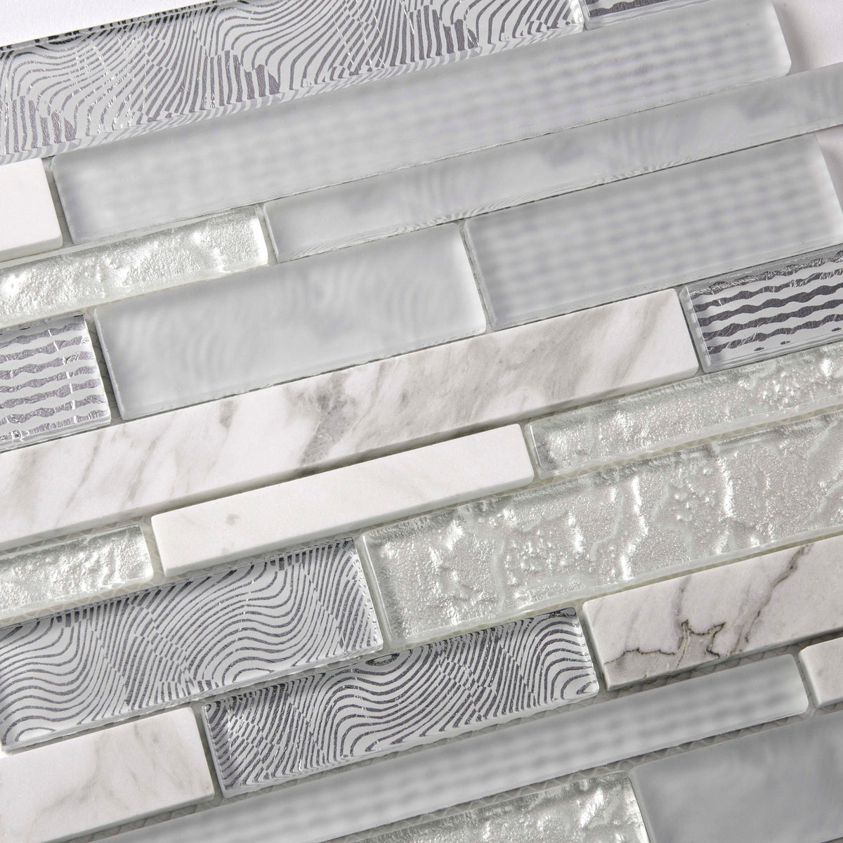 Apollo Tile (Sample) Waterfall White and Gray 4-in x 4-in Multi-finish Glass/Metal/Stone Marble Linear Mosaic Wall Tile