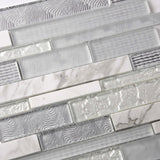 Apollo Tile (Sample) Waterfall White and Gray 4-in x 4-in Multi-finish Glass/Metal/Stone Marble Linear Mosaic Wall Tile