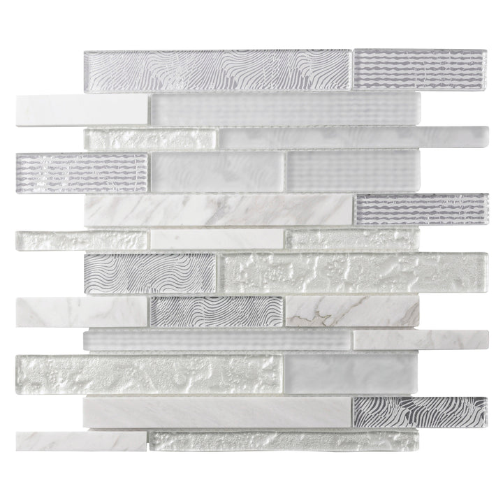 Apollo Tile (Sample) Waterfall White and Gray 4-in x 4-in Multi-finish Glass/Metal/Stone Marble Linear Mosaic Wall Tile