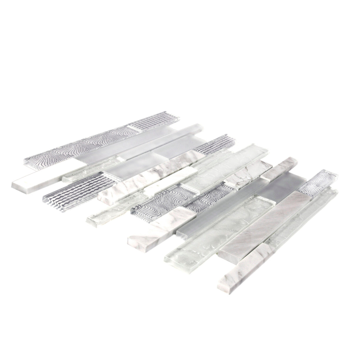 Apollo Tile (Sample) Waterfall White and Gray 4-in x 4-in Multi-finish Glass/Metal/Stone Marble Linear Mosaic Wall Tile