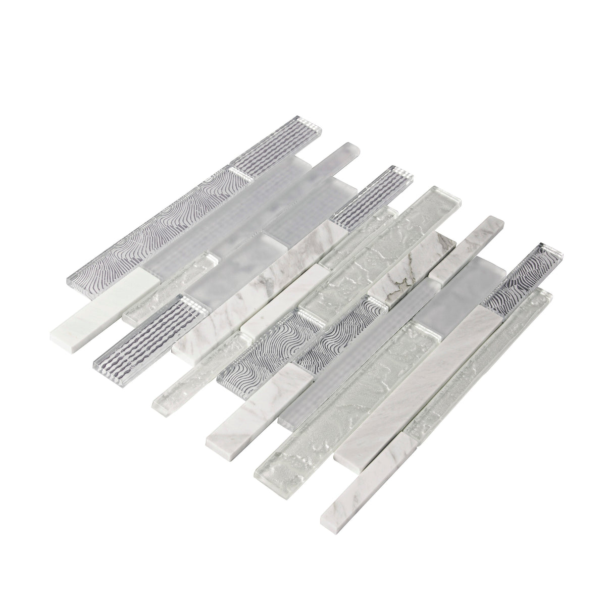 Apollo Tile (Sample) Waterfall White and Gray 4-in x 4-in Multi-finish Glass/Metal/Stone Marble Linear Mosaic Wall Tile
