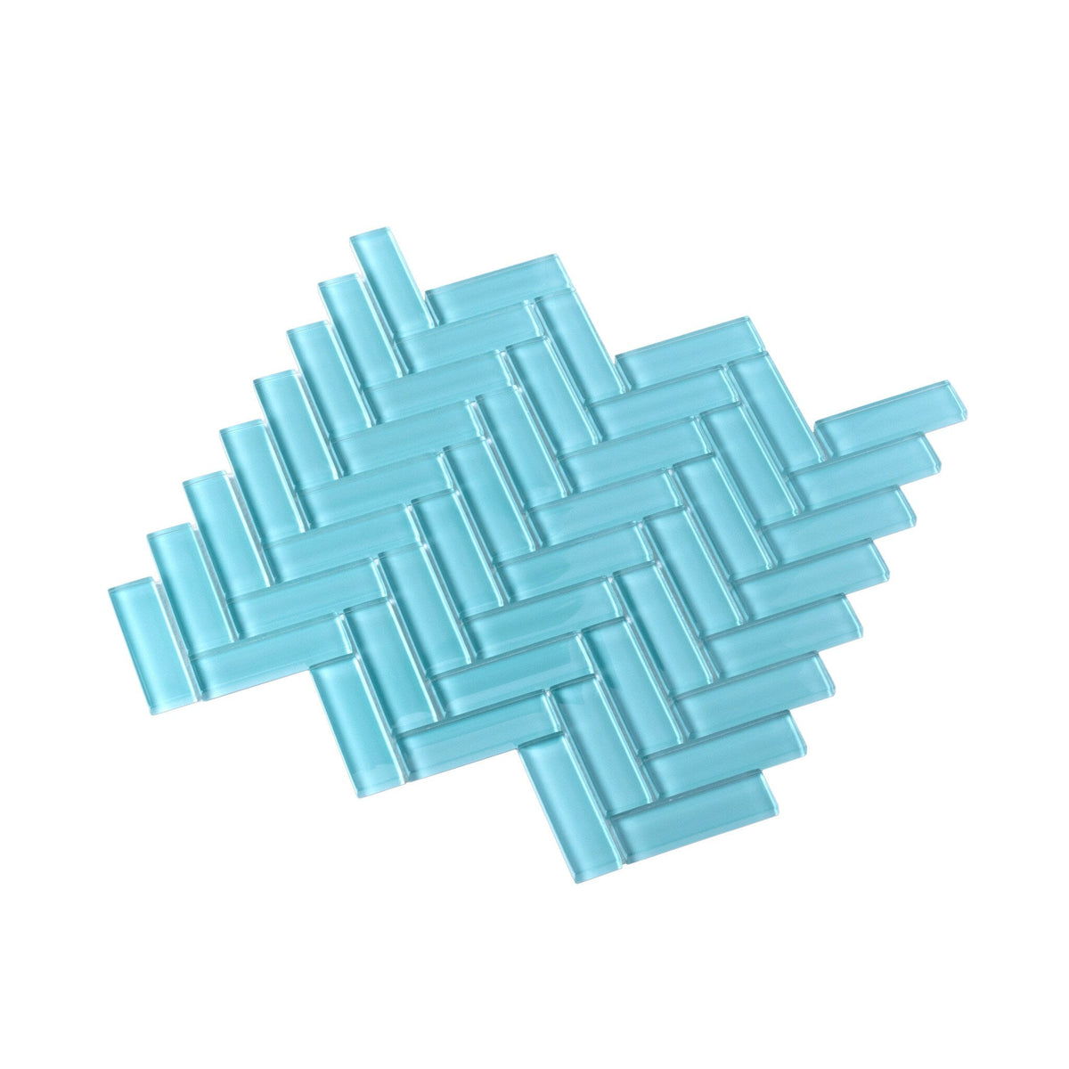 Apollo Tile (Sample) Colorway Tiffany Blue 4-in x 4-in Glossy Glass Herringbone Mosaic Floor and Wall Tile