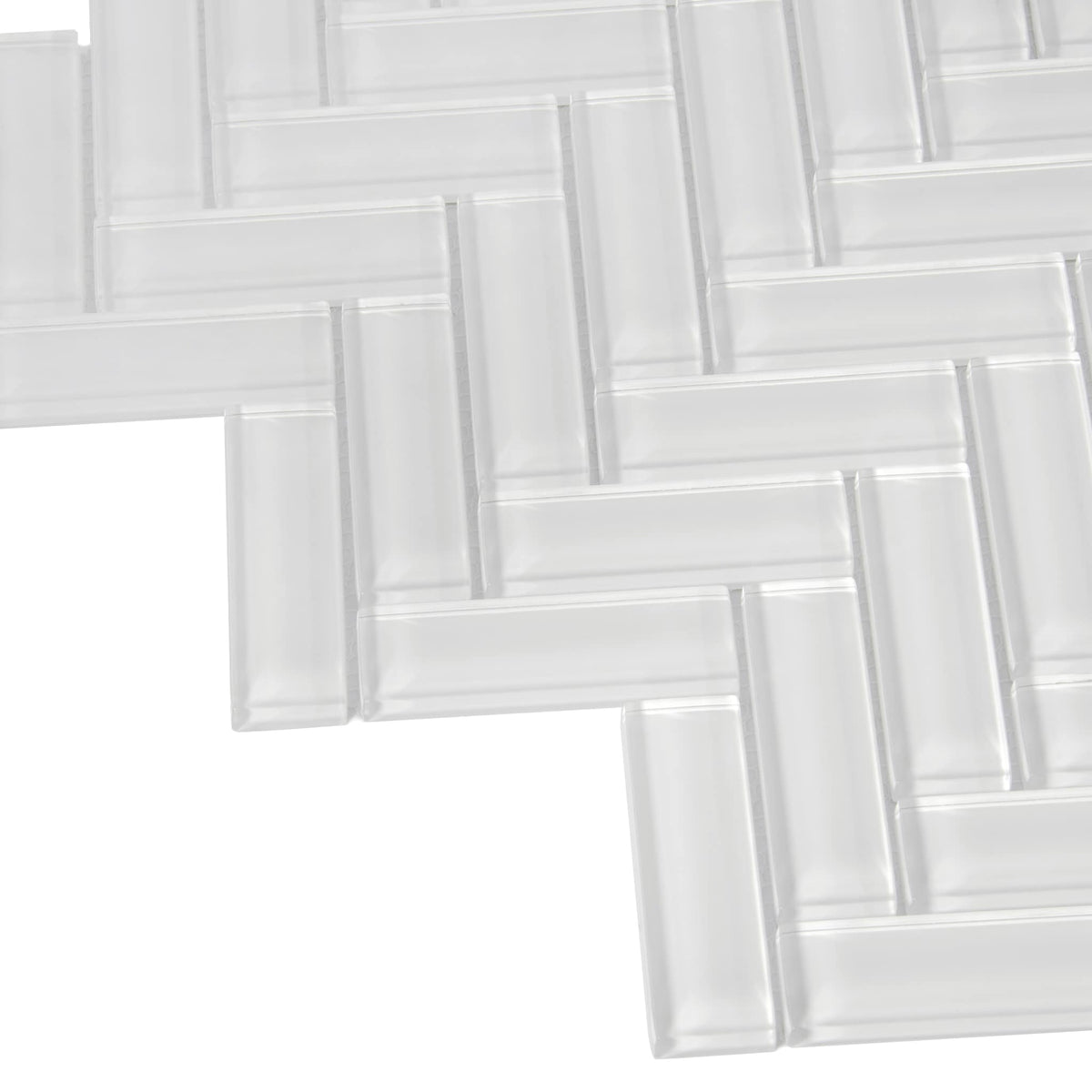 Apollo Tile (Sample) Colorway White 4-in x 4-in Glossy Glass Herringbone Mosaic Floor and Wall Tile
