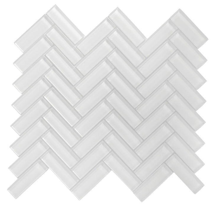 Apollo Tile Colorway White 11-in x 13-in Glossy Glass Herringbone Floor and Wall Tile (4.81-sq. ft/ Carton)