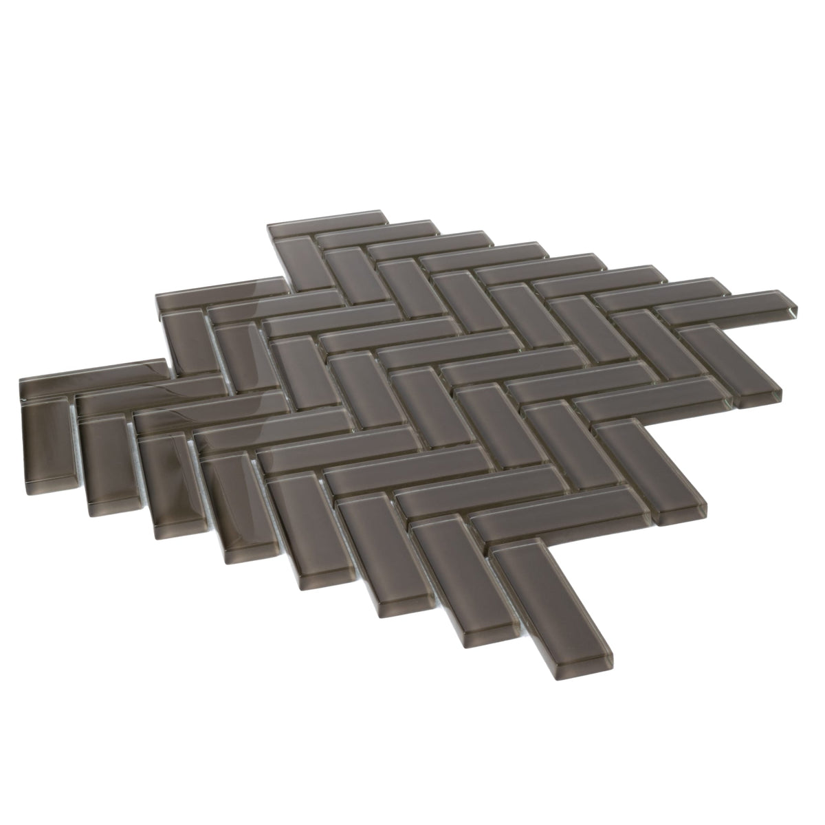 Apollo Tile (Sample) Colorway Anchor Gray 4-in x 4-in Glossy Glass Herringbone Floor and Wall Tile