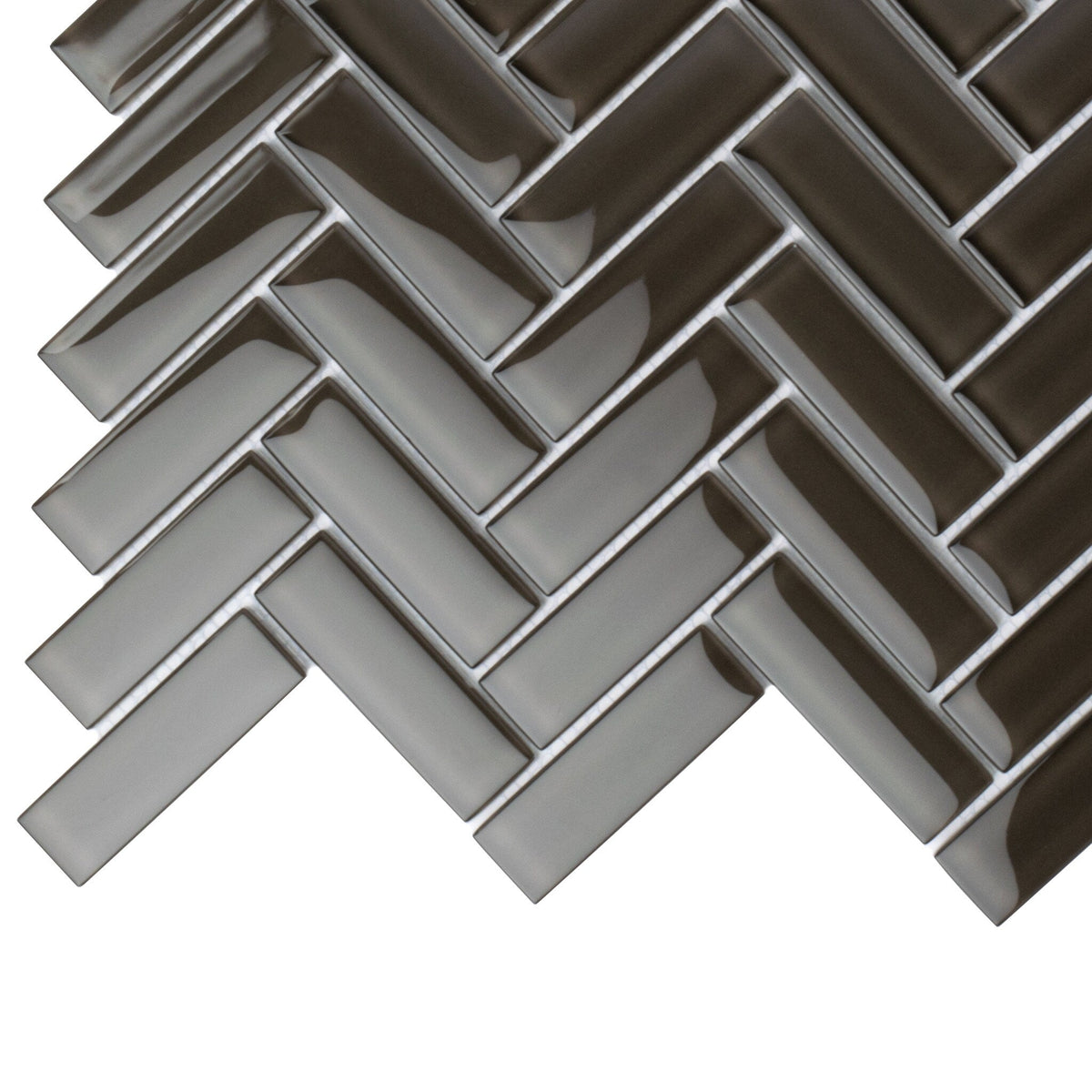 Apollo Tile (Sample) Colorway Anchor Gray 4-in x 4-in Glossy Glass Herringbone Floor and Wall Tile