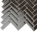Apollo Tile (Sample) Colorway Anchor Gray 4-in x 4-in Glossy Glass Herringbone Floor and Wall Tile