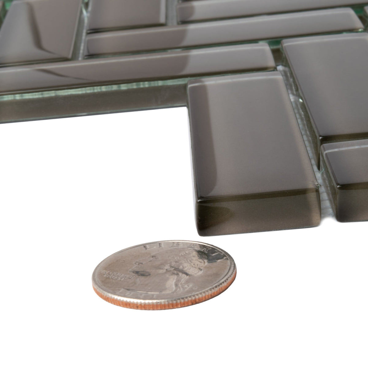 Apollo Tile (Sample) Colorway Anchor Gray 4-in x 4-in Glossy Glass Herringbone Floor and Wall Tile