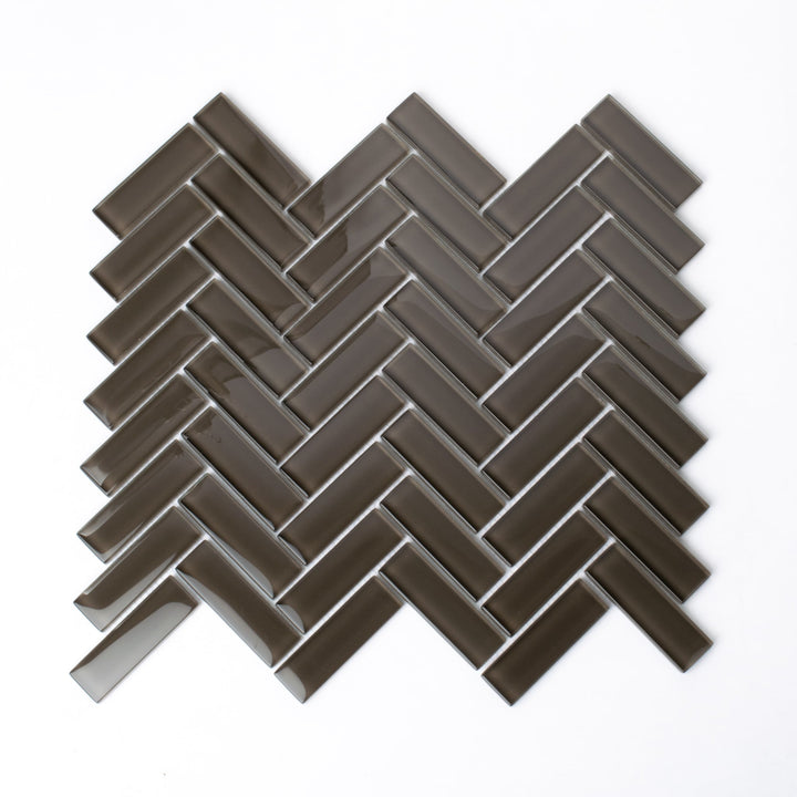 Apollo Tile (Sample) Colorway Anchor Gray 4-in x 4-in Glossy Glass Herringbone Floor and Wall Tile