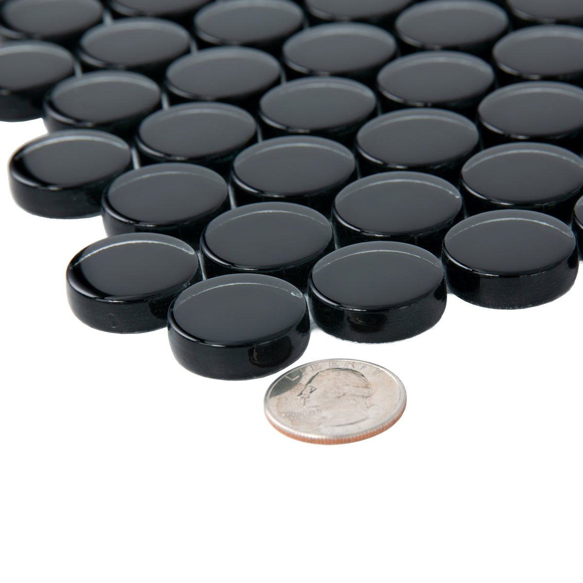 Apollo Tile Colorway Black 12-in x 12-in Glossy Glass Penny Round Floor and Wall Tile (5-sq. ft/ Carton)