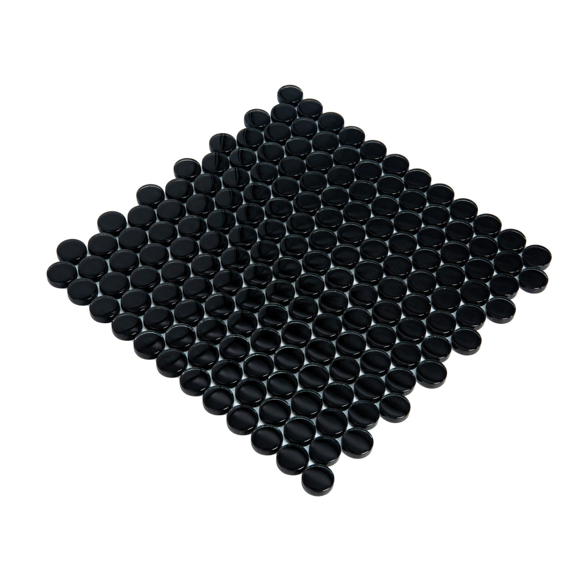 Apollo Tile Colorway Black 12-in x 12-in Glossy Glass Penny Round Floor and Wall Tile (5-sq. ft/ Carton)
