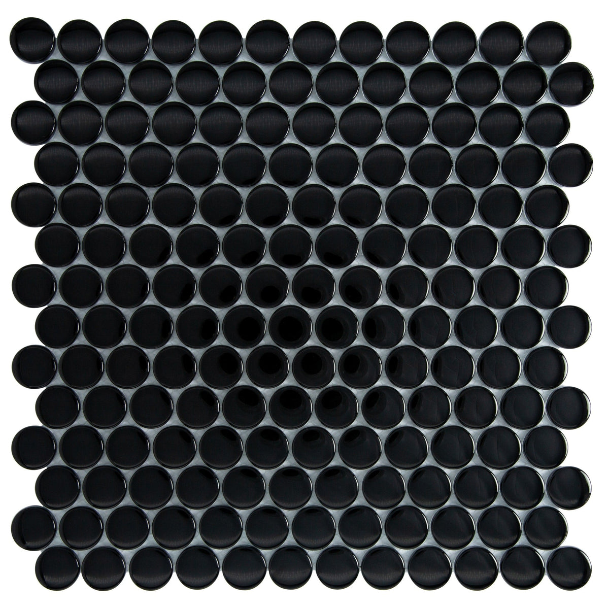 Apollo Tile (Sample) Colorway Black 4-in x 4-in Glossy Glass Penny Round Mosaic Floor and Wall Tile