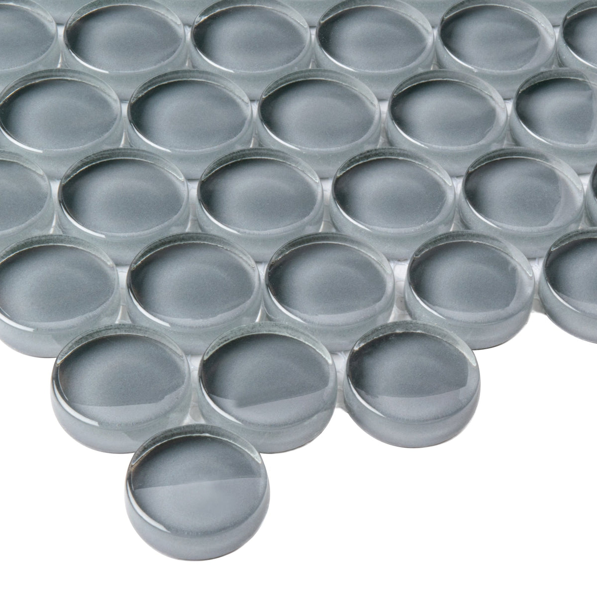 Apollo Tile (Sample) Colorway Gray 4-in x 4-in Glossy Glass Penny Round Mosaic Floor and Wall Tile