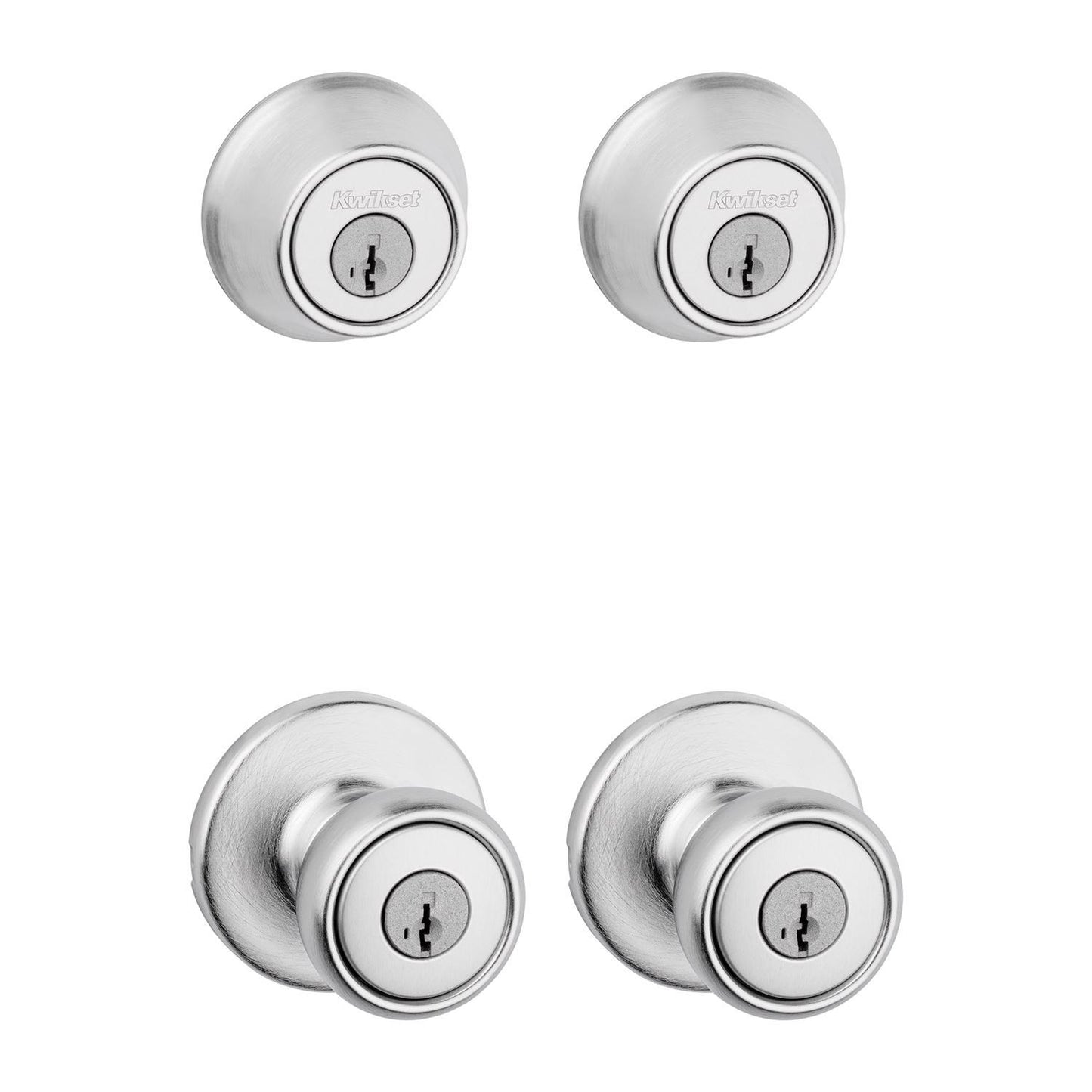 Kwikset Tylo Satin Chrome Deadbolt and Entry Door Knob, ANSI/BHMA Grade 3, 1-3/4 in.