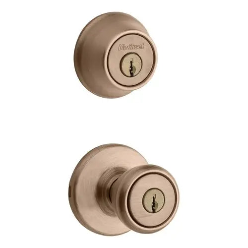 Kwikset Tylo Antique Brass Entry Lock and Double Cylinder Deadbolt, ANSI/BHMA Grade 3, 1-3/4 in
