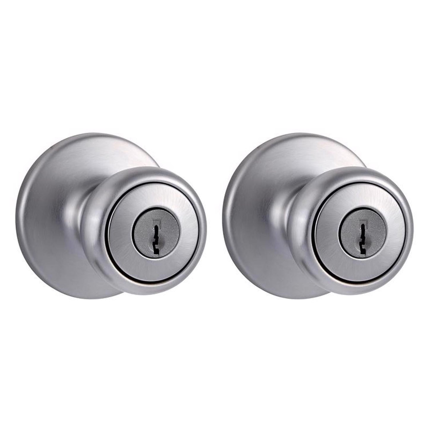 Kwikset Tylo Satin Chrome Entry Knobs, ANSI/BHMA Grade 3, 1-3/4 in.
