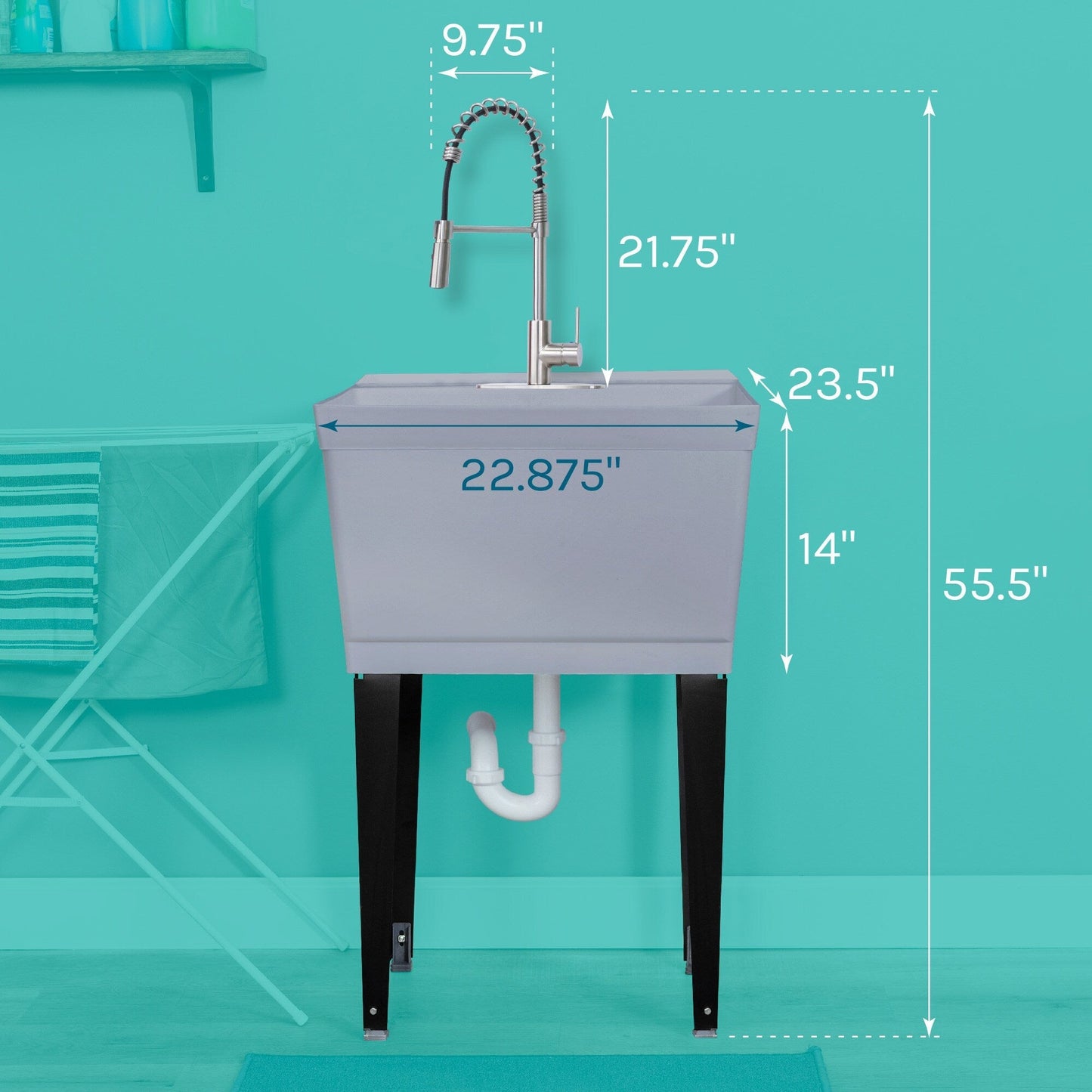 Cambridge Resources Freestanding Gray Utility Tub with Drain and Faucet