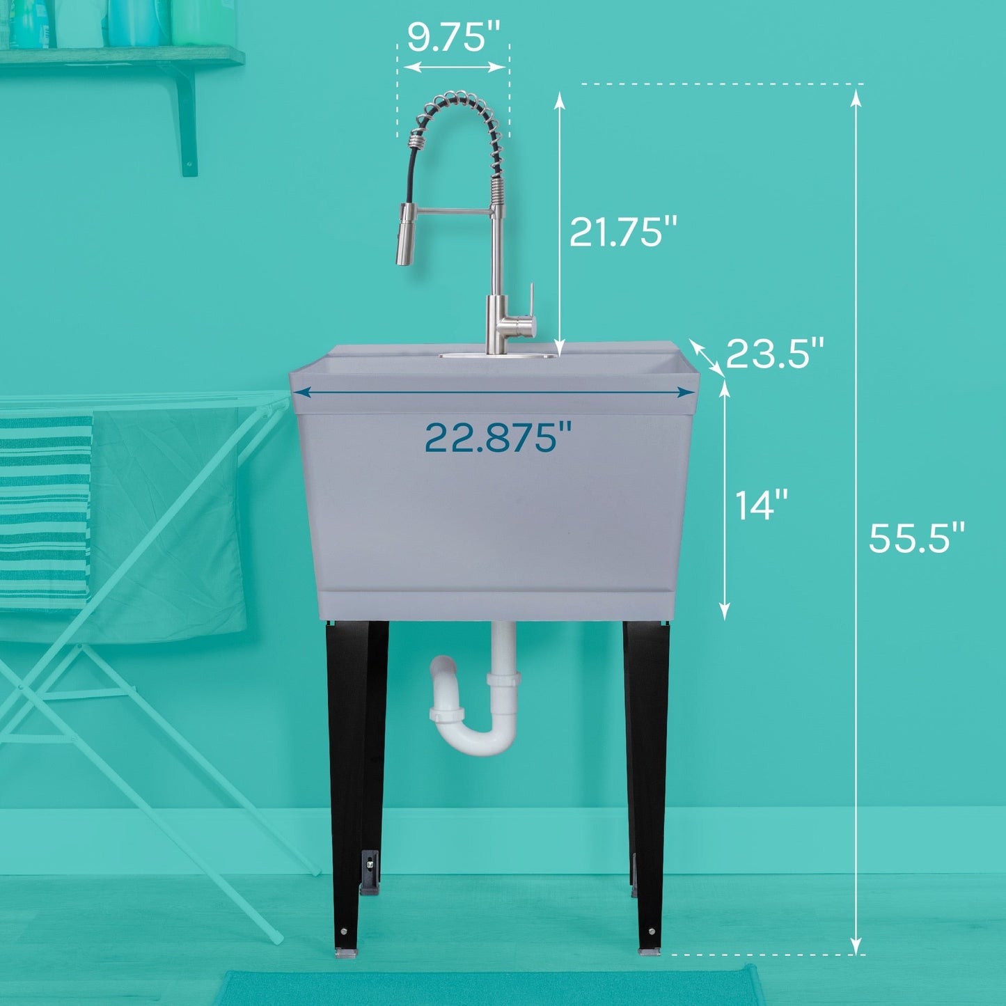 Cambridge Resources Gray Freestanding Utility Tub with Drain and Faucet
