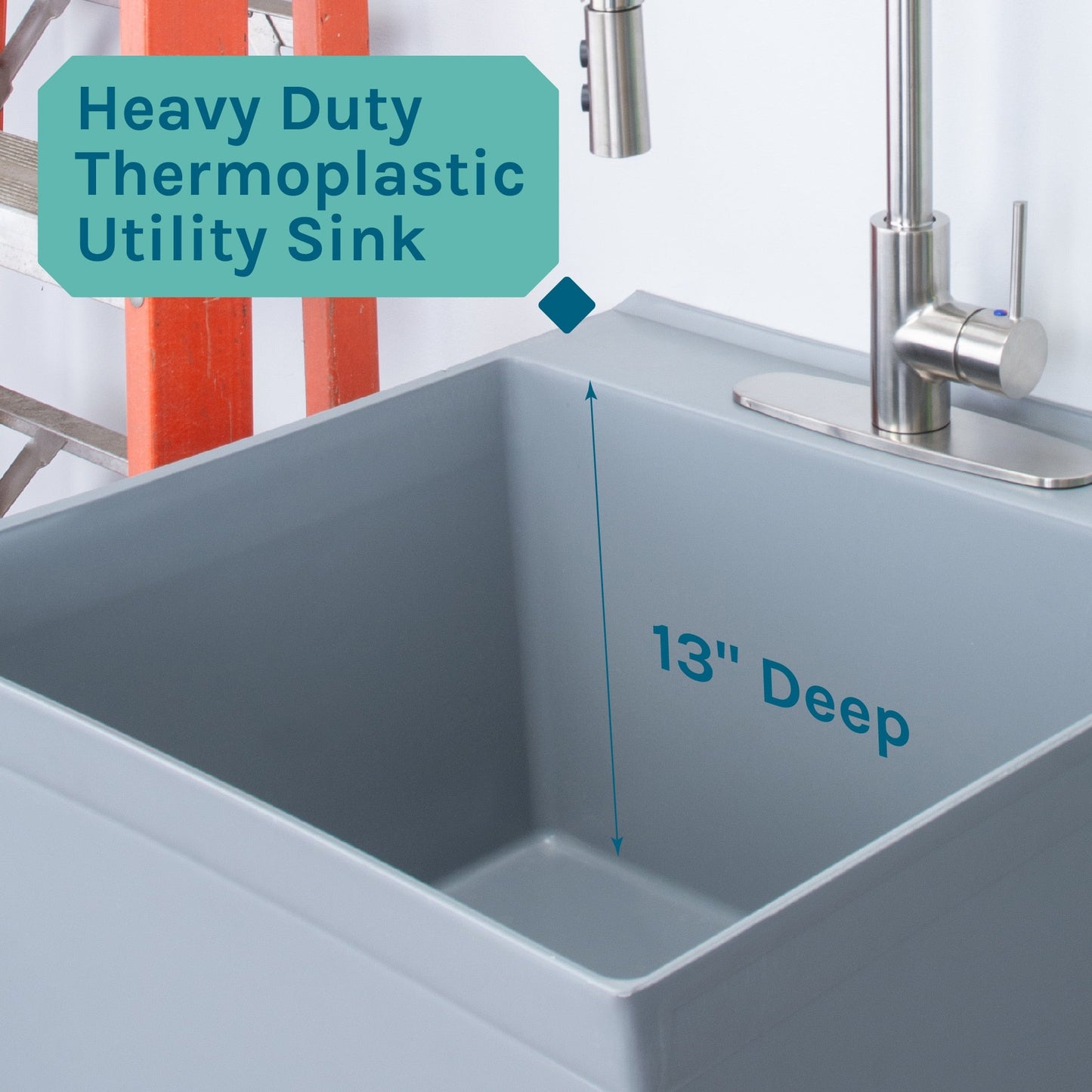 Cambridge Resources Gray Freestanding Utility Tub with Drain and Faucet