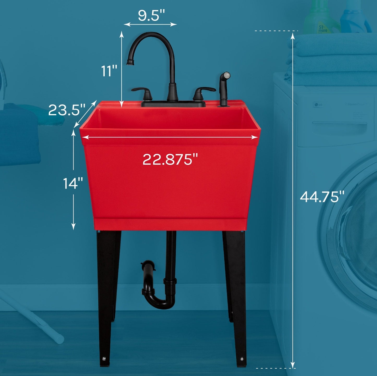 Cambridge Resources Red 1-Basin Freestanding Utility Tub with Drain and Faucet