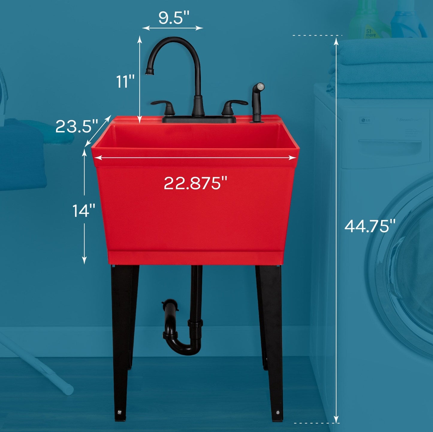 Cambridge Resources 1-Basin Freestanding Utility Tub with Faucet - Red
