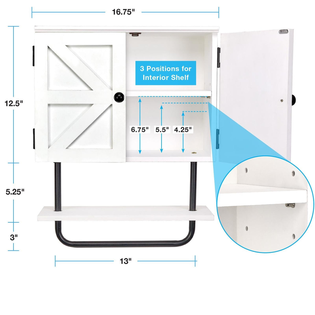 Excello Global Products 17 x 21 x 8 Barndoor Soft Close Bathroom Wall Cabinet