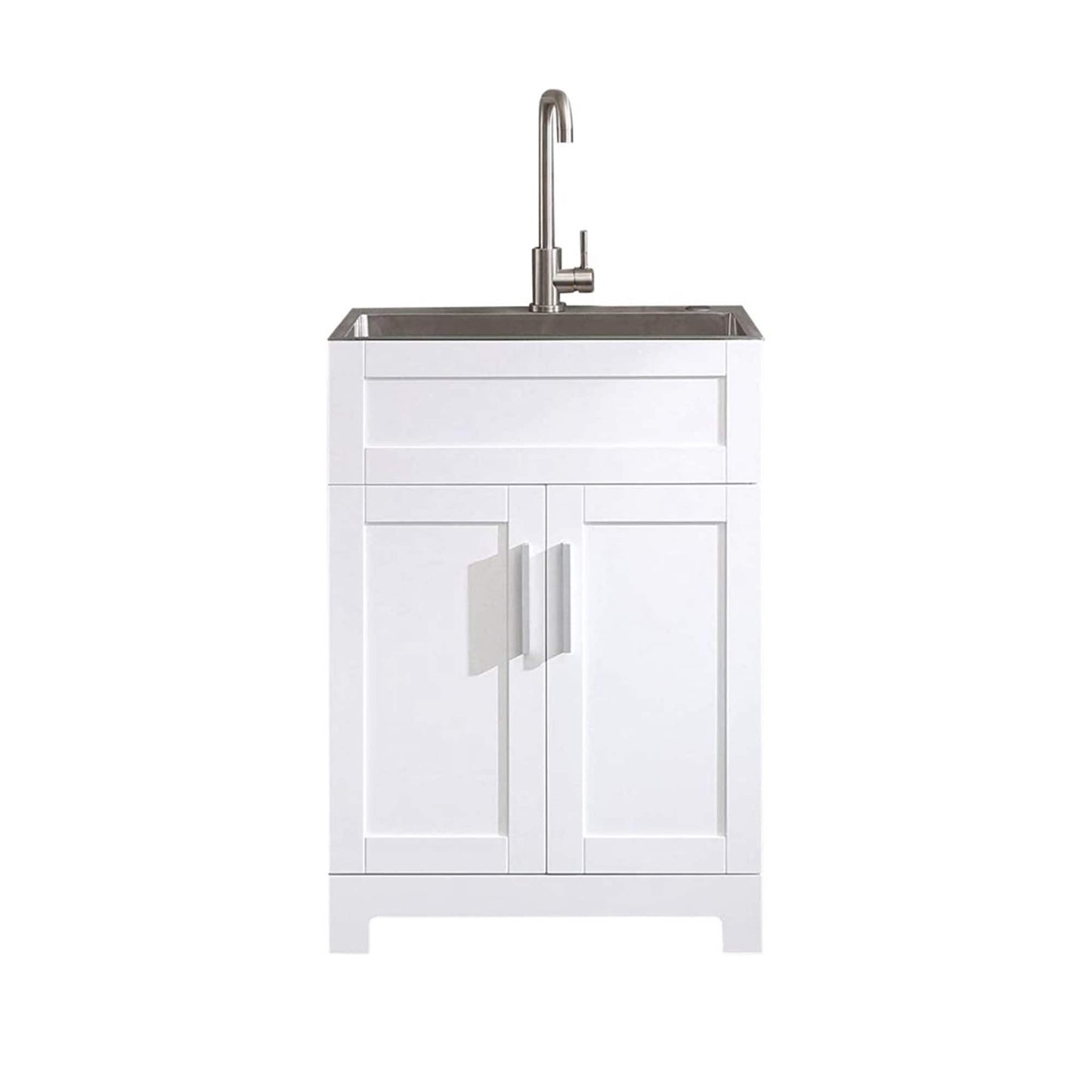 WELLFOR 24-in x 18-in White Freestanding Utility Tub with Faucet and Storage Cabinet