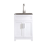 WELLFOR 24-in x 18-in White Freestanding Utility Tub with Faucet and Storage Cabinet