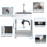 WELLFOR 24-in x 18-in White Freestanding Utility Tub with Faucet and Storage Cabinet