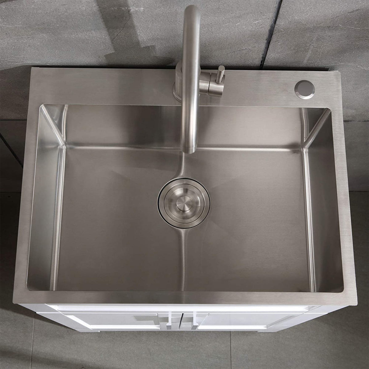 WELLFOR 24-in x 18-in White Freestanding Utility Tub with Faucet and Storage Cabinet