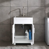 WELLFOR 24-in x 18-in White Freestanding Utility Tub with Faucet and Storage Cabinet