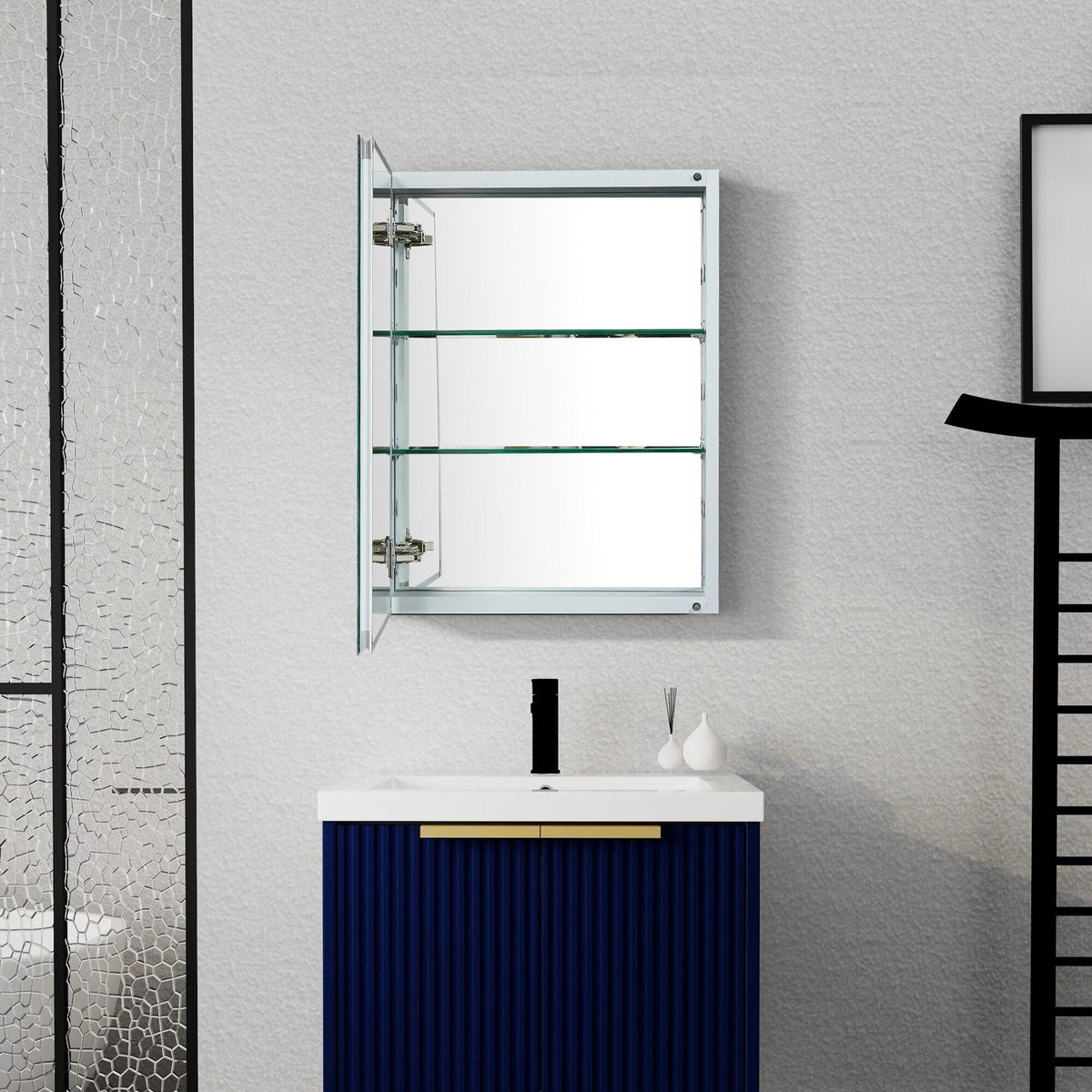 Forclover KF 16-in x 20-in Surface/Recessed Mount Satin Mirrored Soft Close Medicine Cabinet