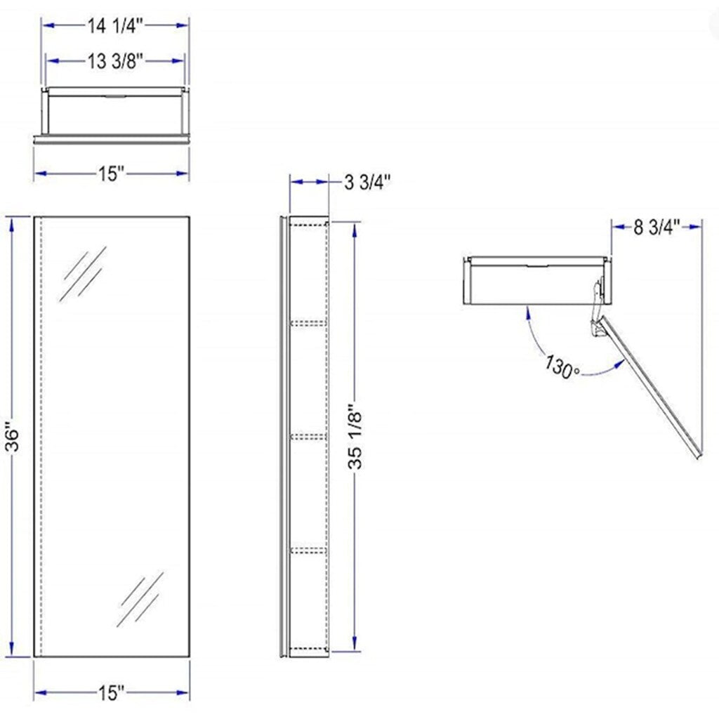 Forclover DON 15-in x 36-in Surface/Recessed Mount Satin Mirrored Soft Close Medicine Cabinet