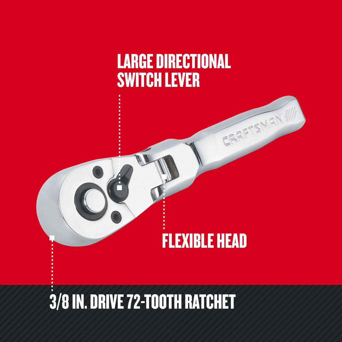 CRAFTSMAN 72-Tooth 3/8-in Drive Quick-Release Flexible Head Ratchet