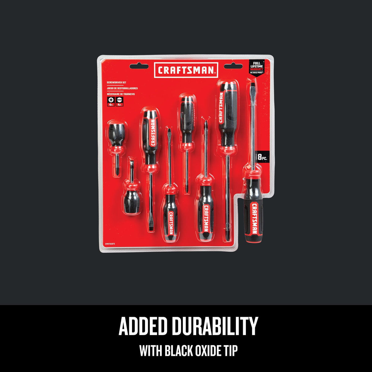 CRAFTSMAN 8-Piece Bi-Material Handle Screwdriver Set, Black Oxide Tip
