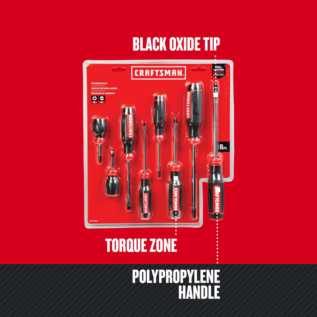 CRAFTSMAN 8-Piece Bi-Material Handle Screwdriver Set, Black Oxide Tip